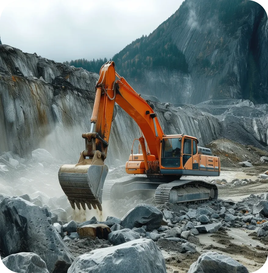 Orange excavator working in quarry
